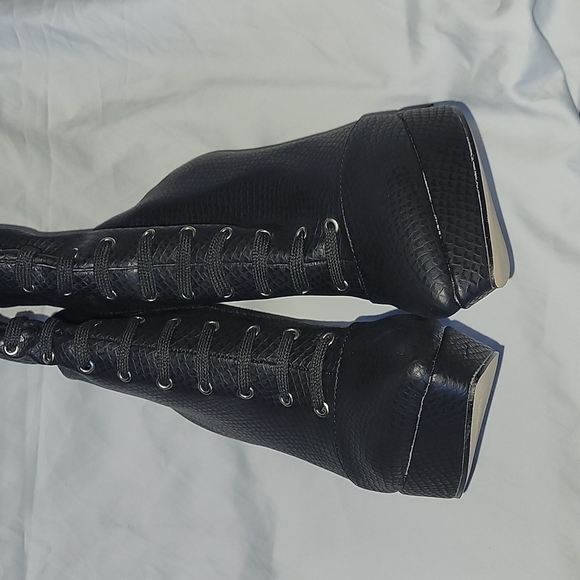 Paper Fox Champarelle Over the Knee Lace Up Front Boots Stiletto Heels - Picture 5 of 7